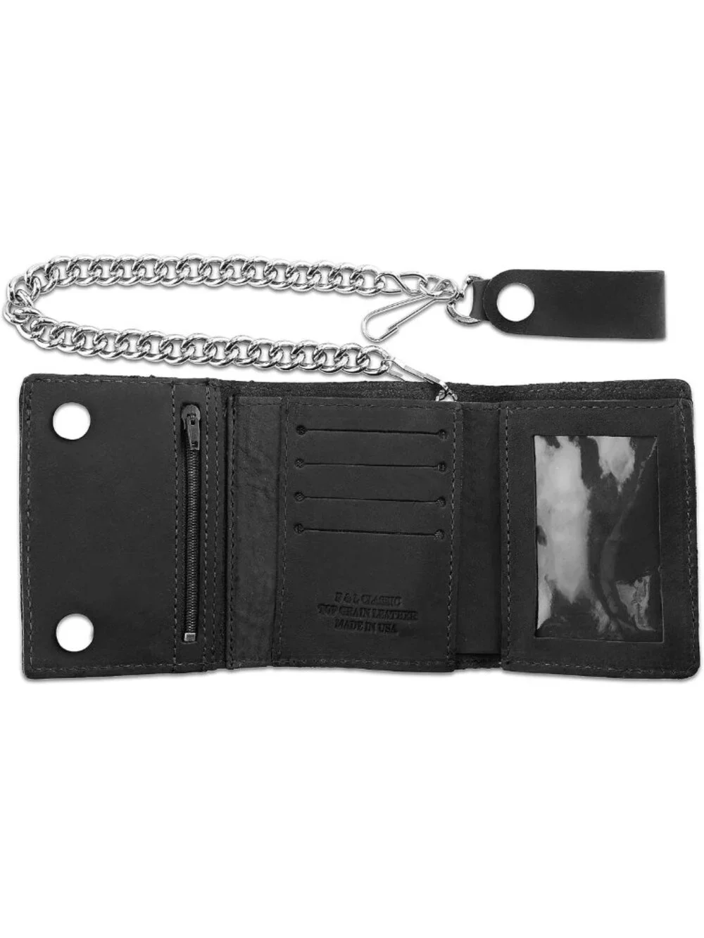 Vintage Biker Tri-fold Wallet | RFID Blocking Cowhide Leather, Steel Chain, Snap
